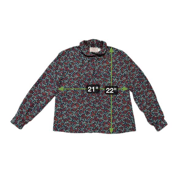 VTG Pendleton Country Sophisticates Floral Tie Blouse Daisy Rose Navy Petite M - Picture 10 of 10